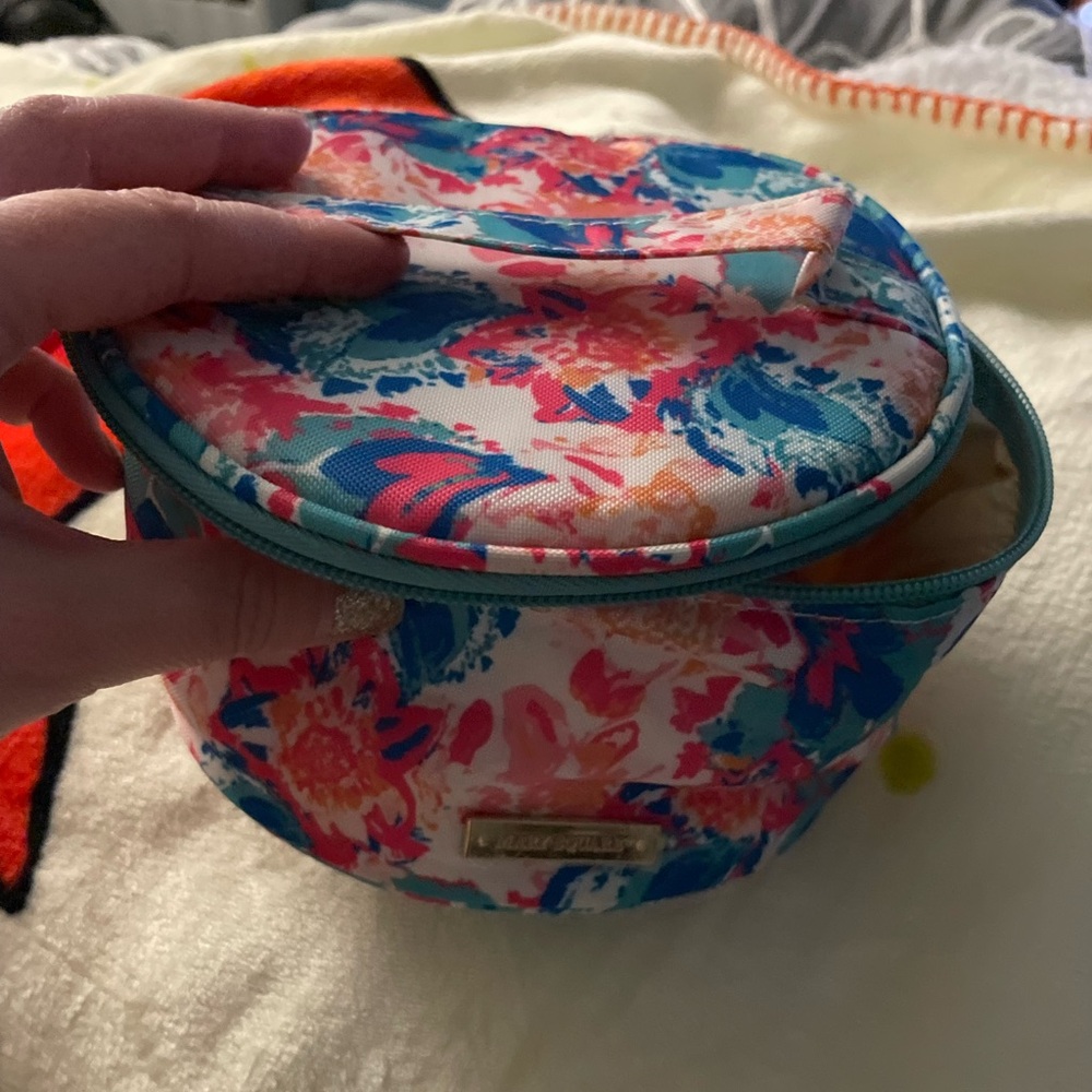 SOLD ❌ Bright floral blue pink and white Mary Square makeup case